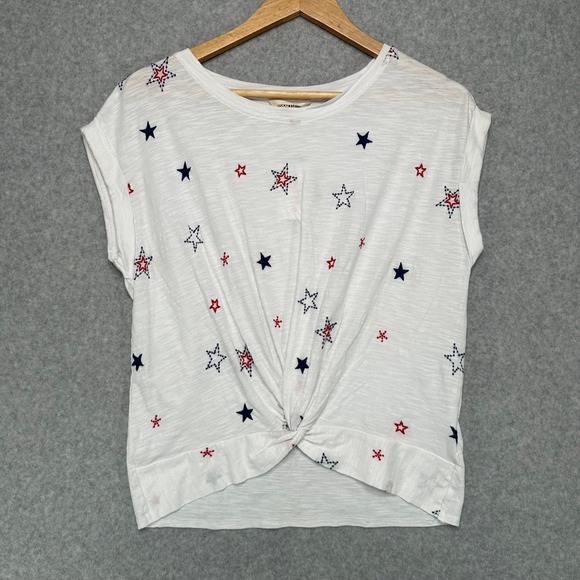 Lucky Brand Tops - Lucky Brand Womens White‎ Embroidered Stars Twist Front T Shirt Size Medium NWT